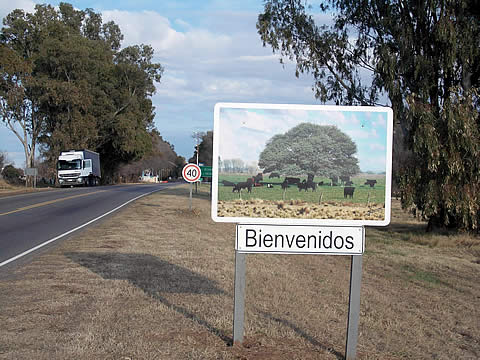 Ingreso a La Pampa con obras de Antonio Yánes